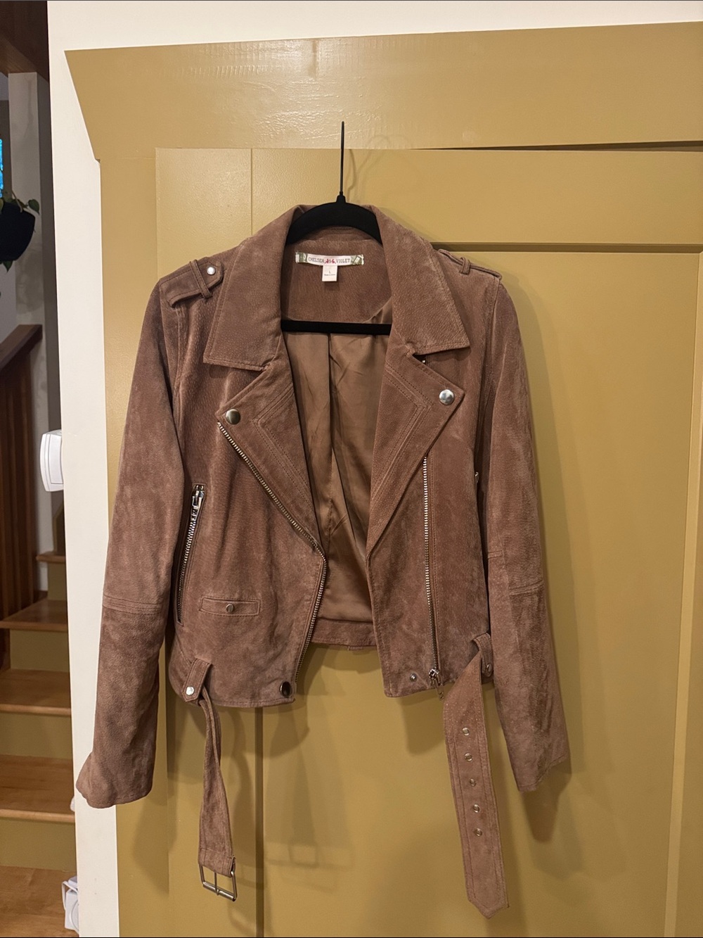 Chelsea & Violet Taupe Suede Moto Jacket